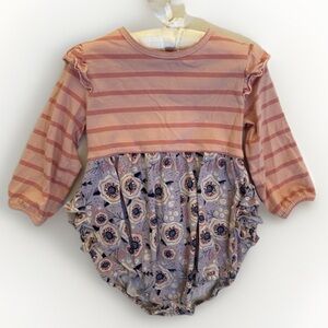RuffleButts Long Sleeve Floral Romper Pink 2T